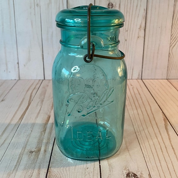 Vintage Turquoise Ball IDEAL Wire Lidded Canning Jar - Picture 1 of 7